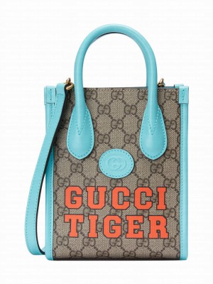 Gucci Tiger GG Mini Tote Bag 671623 Light Blue