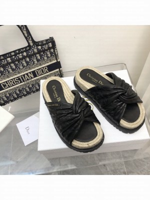 Dior Black Lampskin Espadrilles Slide Sandals  2022 Collection