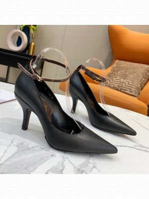 Louis Vuitton Attitude Calfskin Pumps 8.5cm with Ankle Strap Black 2021 Collection