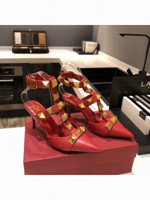 Valentino Garavani Roman Stud 80mm pump with straps embellished with maxi studs Red 2021 Collection