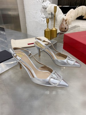 VALENTINO VLOGO GLOW LAMINATED NAPPA SLINGBACK PUMP 80 MM / 3.15 IN.SILVER 2021 Collection