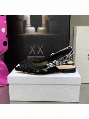 Dior J'Adior Slingback Ballerinas Flat in Black Macrame Embroidered Cotton 2022 Collection