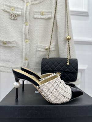 Chanel Pearl Heel 8.5cm Slide Mule 06