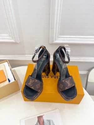 Louis Vuitton Fame Heel Platform Sandal 12cm in Monogram Brown