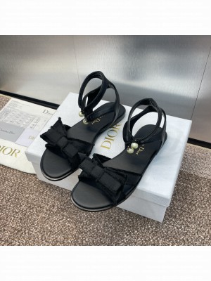 Dior Adiorable Sandal Black Calfskin and Fringed Grosgrain