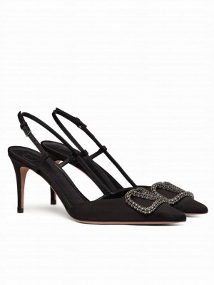 Valentino Women's Vlogo Signature Satin Slingback Pumps 80mm Black
