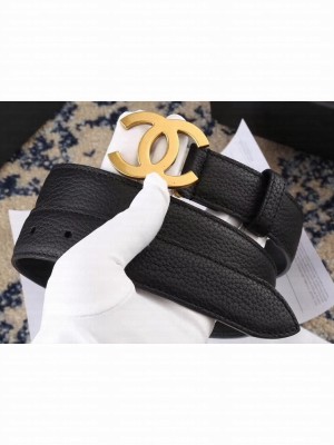 Chanel Width 3cm Leather Belt Black with Golden CC Logo