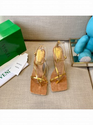 Bottega Veneta Stretch Tufted Insole Sandals 9cm Gold/Camel Brown Spring/Summer 2022 Collection