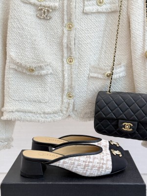 Chanel Mesh with Rhinestones CC Logo Thick heel Slide White 2025 
