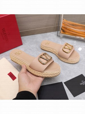 Valentino VLogo Straw Slide Sandals 2022 Collection,Beige