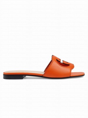 Gucci Women's Interlocking G Cut-Out Slide Sandal 694451 Orange