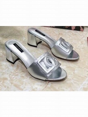 Dolce & Gabbana Heel 6.5cm Calfskin Mules Silver With DG Millennials Logo 2021