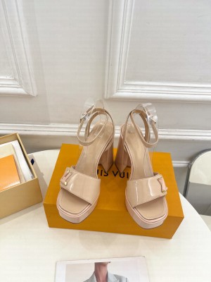 Louis Vuitton Shake Platform Sandals 12cm in Nude Patent Leather 2024