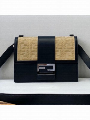 Fendi Men's Flat Baguette Bag Black Leather  2021 Collection