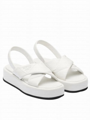 Prada Women's Quilted Nappa Leather Flatform Sandals White