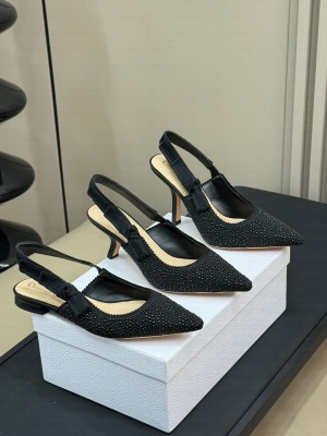 Dior J'Adior Slingback 6.5cm/9.5cm Pump & Flat Embroidered Cotton and Black Resin Pearls 