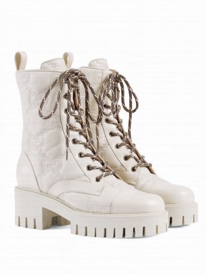 Gucci Women's GG Matelasse Lace-Up Boot 718386 White