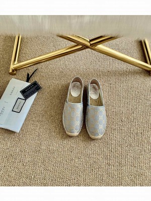 GUCCI WOMEN'S GG MATELASSÉ CANVAS ESPADRILLES LIGHT BLUE 2021 Collection 
