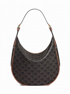 Celine Heloise Bag In Triomphe Canvas And Calfskin Coffee
