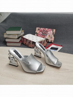 DOLCE & GABBANA Heel 10.5CM CALFSKIN LEATHER SILVER MULE 2022