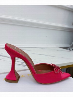 Amina Muaddi                                                                                        Rosie Crystal-Embellished Satin Mules red
