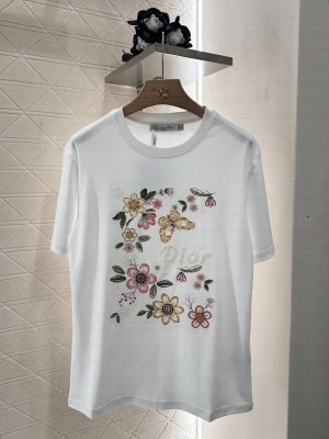 Christian Dior Embroidered T-Shirt With Flowers and Butterfly