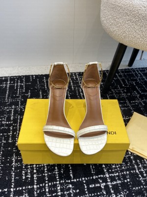 Fendi Filo high-heeled sandals 10cm in stone-Embossed Leather White 2024