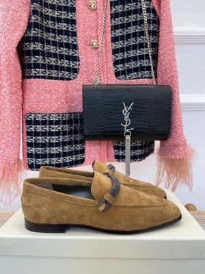 BRUNELLO CUCINELLI Embellished suede loafers Brown