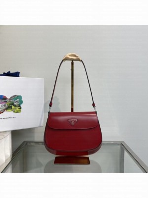 Prada Cleo brushed leather shoulder bag with flap 1BD311 red