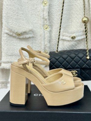 Chanel 12cm Calfskin Platform Sandals Silver 2024 