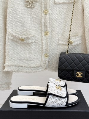 Chanel Crochet Flat Slides Sandal with Foldover G45474 White 2025