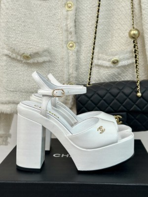 Chanel 12cm Calfskin Platform G45740 Sandals White 2024 