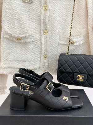 Chanel Goatskin CC logo sandals Black