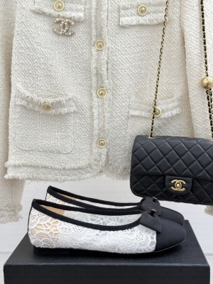 Chanel Lace & Grosgrain Ballet Flats with Bow White 2025 