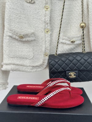 Chanel Thongs Velet & Strass Red & Silver 2025