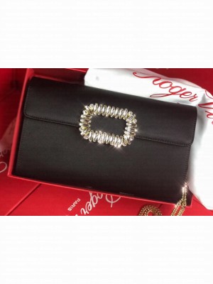 Roger Vivier Evening Envelope Chain Shoulder Flap Clutch Bag In Silk Satin Black 02