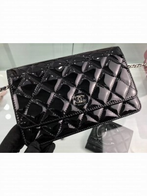 Chanel Wallet On Chain WOC Bag in Patent Leather Black/Silver