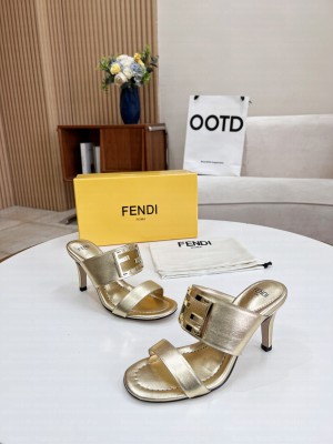 Fendi Calfskin Signature Slide Sandals Mule 2022 Collection Gold
