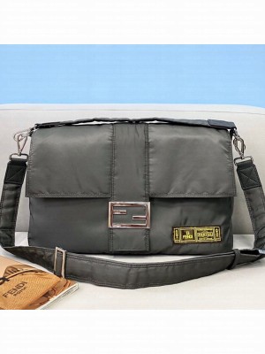 Fendi Men's Baguette Nylon Large Bag Grey  2021 Collection