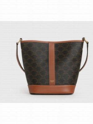 Celine SMALL BUCKET IN TRIOMPHE CANVAS AND CALFSKIN 191442 TAN