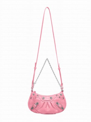 Balenciaga Le Cagole Mini Purse With Chain Crocodile Embossed Pink