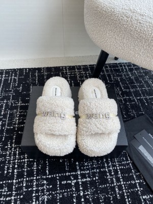 Alexander Wang Wool 5cm Platform Slides White Sandal 