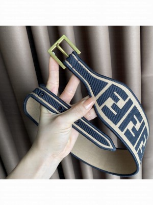 Fendi 60mm Canvas Belt FF Embroidered 2021 Collection Navy