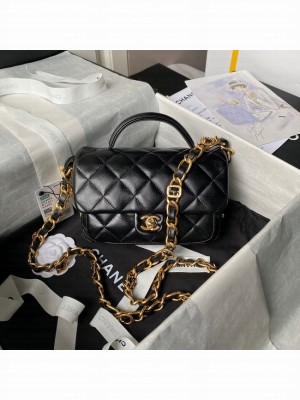 Chanel 24A small flap bag with top handle AS4992 black