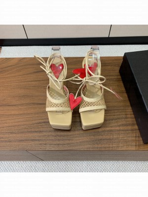 Alaïa WEDGE SANDALS LACE UP IN PATENT LEATHER BEIGE