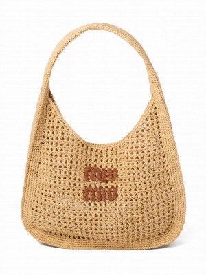 Miumiu Woven Fabric Hobo Bag 5BC116 Apricot