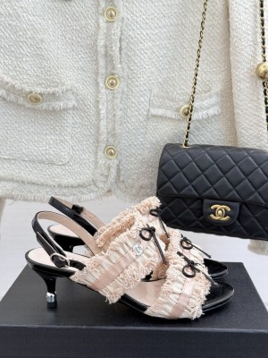 Chanel Fabric Trim Bow Heel 5cm Sandals 2025 Pink