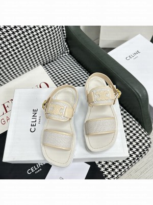 CELINE CLEA TRIOMPHE SANDAL IN CALFSKIN - VEGETAL TANNING & CANVAS WHITE