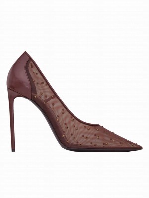 Saint Laurent Women's Anja Pumps In Rhinestone Mesh Dark Coffee