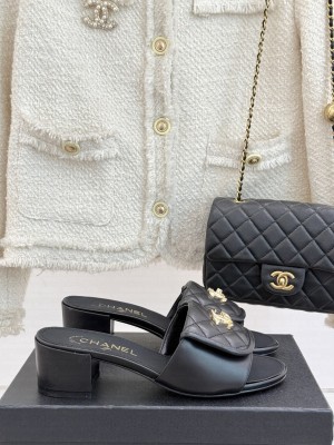 Chanel Quilted Lambskin Heel Slides Sandal 5cm with Foldover G45474 Black 2025 (MD-250415056 )